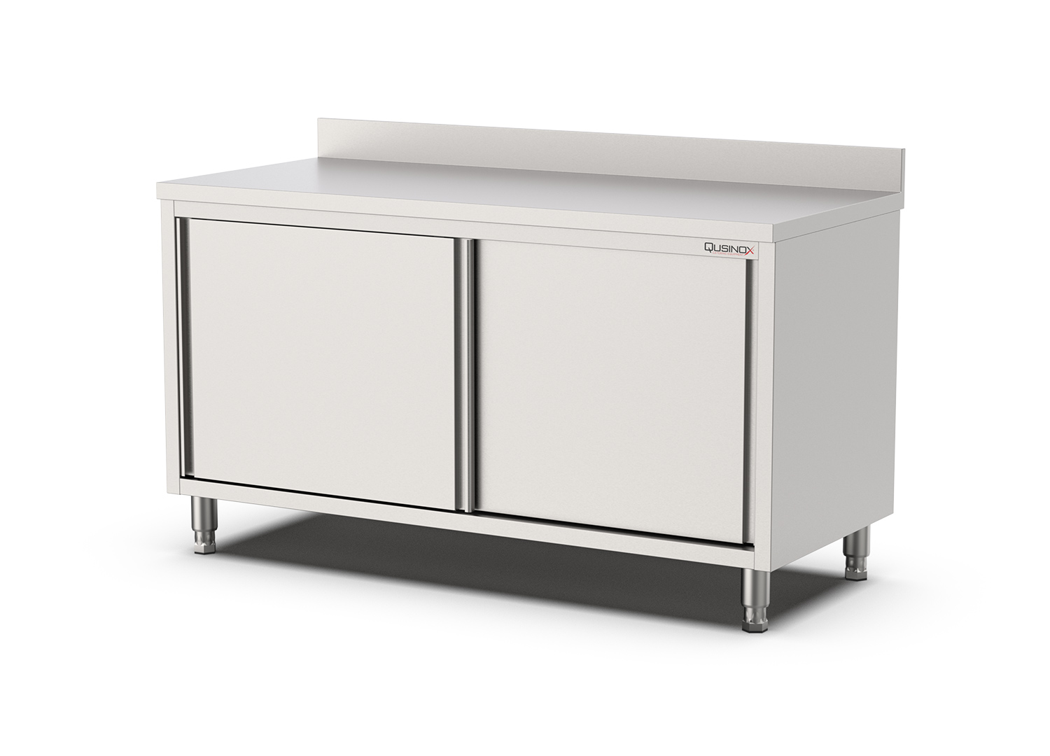 Nerūdijančio plieno stalas su stumdomom durelėm.